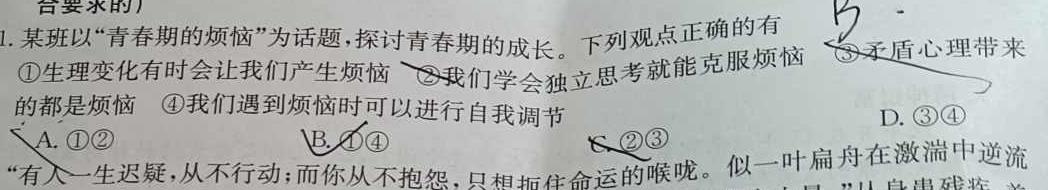 河南省实验中学2025届上学期九年级开学学情调研政治y试题