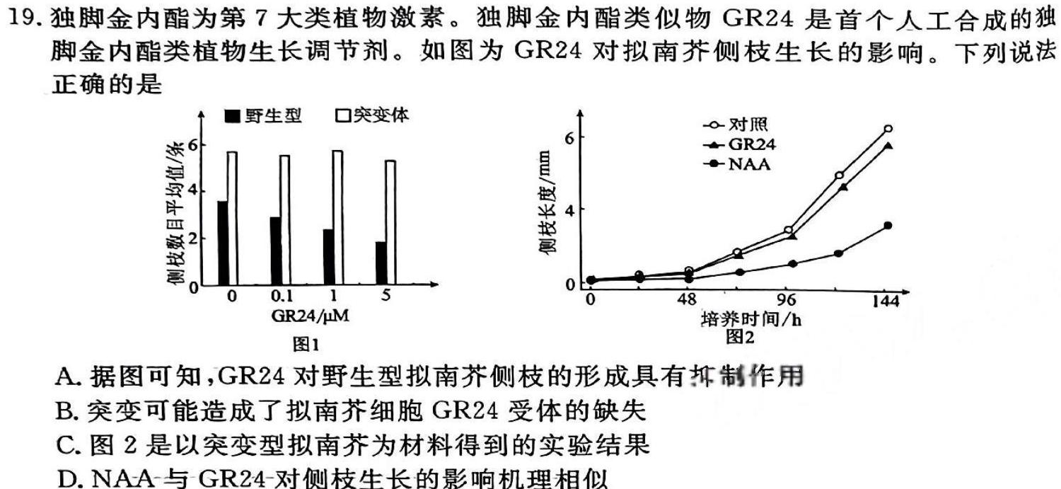 陕西省2024年普通高中学业水平合格性考试模拟试题(一)生物试题答案